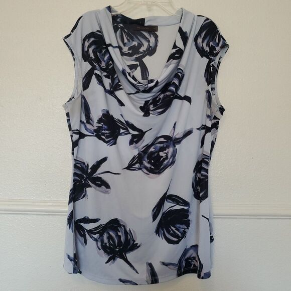 The Limited Sleeveless Top Office Polyester Spandex Cowl Neck Blue Roses XL - Picture 1 of 13
